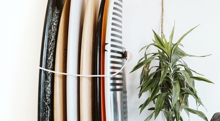 surfboard wall rack with boards